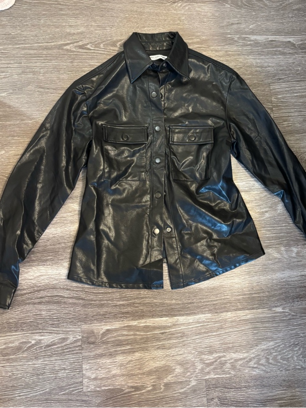 NONchalant Black Faux Leather Button-Front Shirt